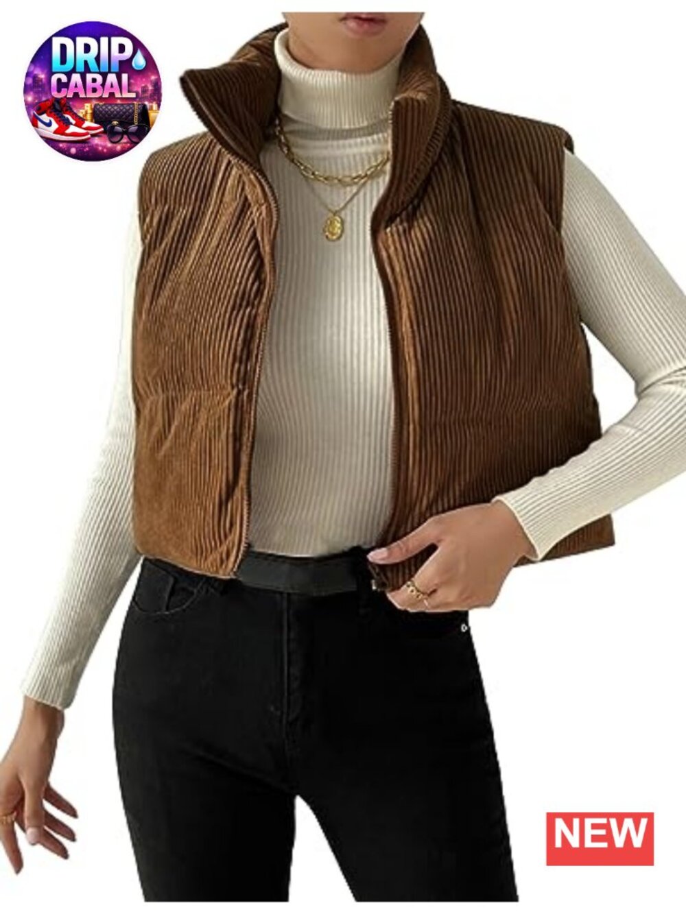 Cropped Corduroy Puffer Vest Zip Up Quilted Winter Outerwear